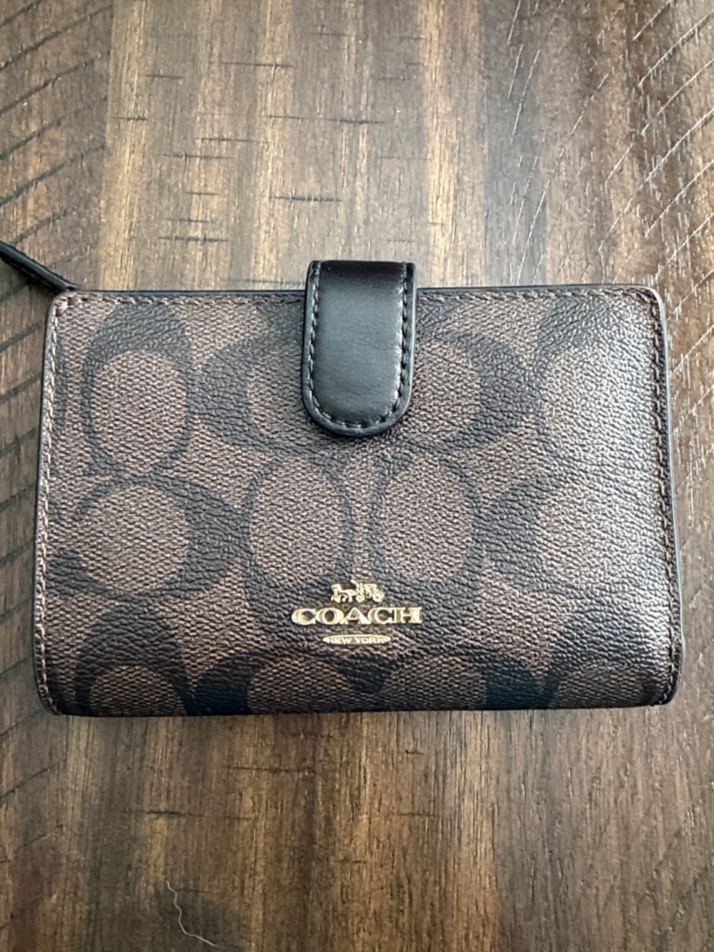 Coach Brown & Black Signature Card wallet with Gold Logo